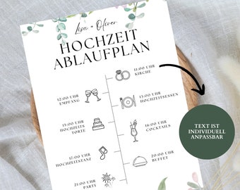 Ablaufplan Hochzeit deutsch | Tagesplan Hochzeit zum ausdrucken | Ablaufplan personalisiert | | Hochzeitsablaufplan A5 A4 A3 Format