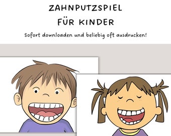 Toothbrushing game to print | Toothbrushing template PDF for children | Gift for toddlers | Educational game for kindergarten | Children&#39;s games