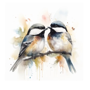 Mésange Clipart | 8 JPG différents | Mésange oiseau aquarelle Clipart | Téléchargement numérique | Illustration de mésange