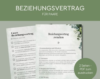 Beziehungsvertrag für Paare | Partnervereinbarung zum Ausdrucken | Beziehung Geschenk | Liebeserklärung | Partner Geschenk Valentinstag