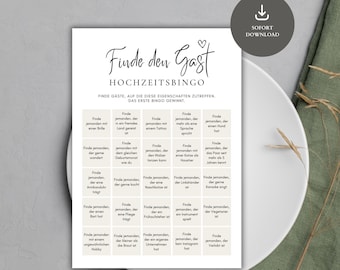 Wedding Bingo | Wedding game for guests | Wedding game “Find the guest” to print out | Game for wedding | 2x variants