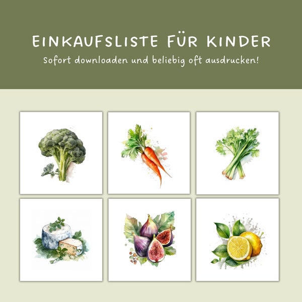 Einkaufsliste Kinder | Lernkarten Lebensmittel für den Einkauf | Montessori | Einkaufskarten Kinder zum ausdrucken | Einkaufen lernen | PDF