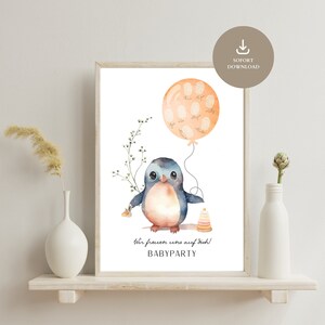 Póster del libro de visitas de Baby Shower | Regalo de baby shower | Libro de visitas de baby shower pingüino | Descarga digital