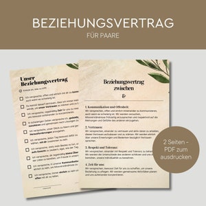 Beziehungsvertrag für Paare Partnervereinbarung zum Ausdrucken Beziehung Geschenk Liebeserklärung Partner Geschenk Valentinstag Bild 1