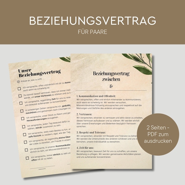 Beziehungsvertrag für Paare | Partnervereinbarung zum Ausdrucken | Beziehung Geschenk | Liebeserklärung | Partner Geschenk Valentinstag