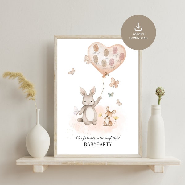 Baby Shower Guest Book Poster | baby shower gift | Baby Shower Guest Book Bunny Personalized with Balloons | Digital download