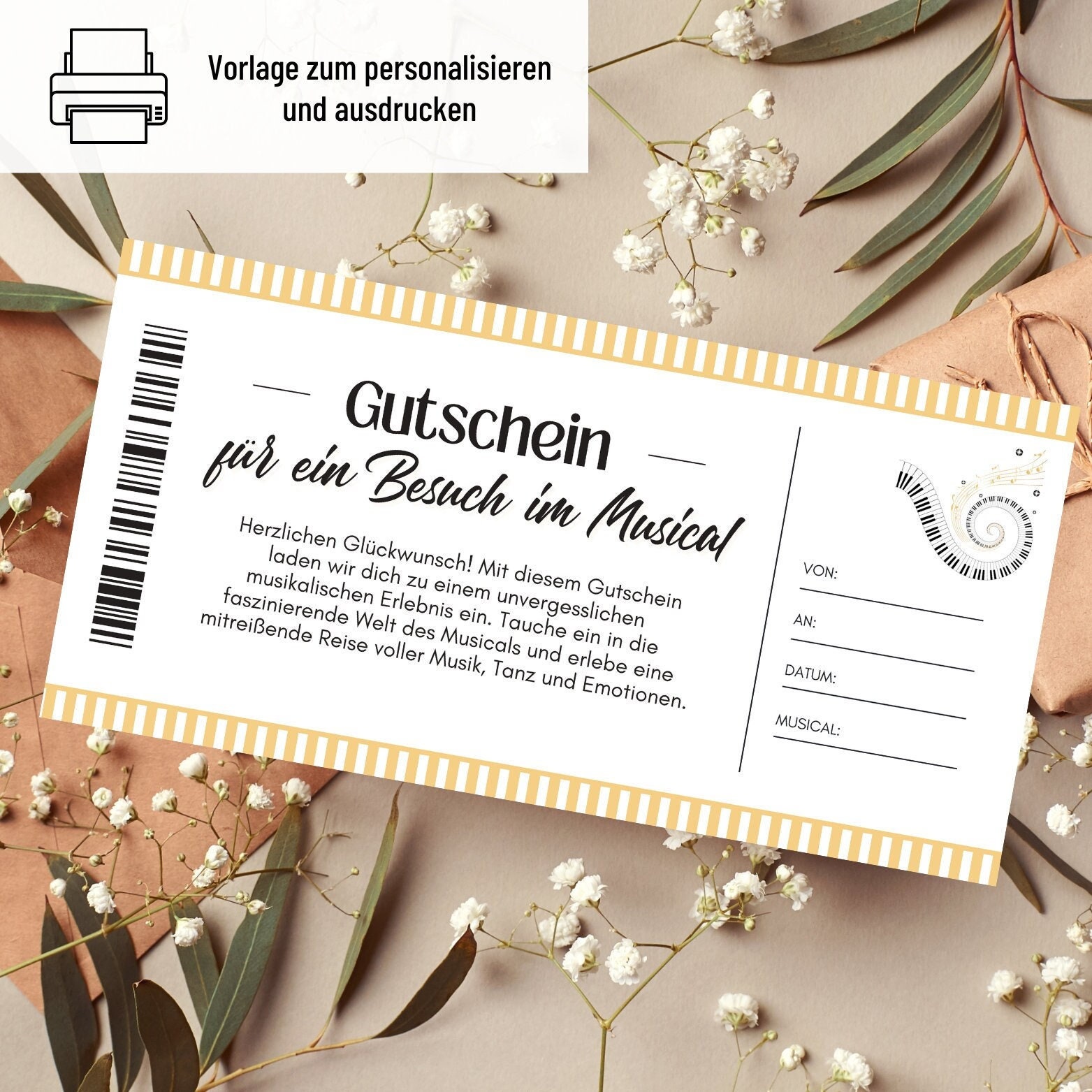 Gutschein Musical Vorlage Gutschein Ausflug zum Ausdrucken Geschenkidee