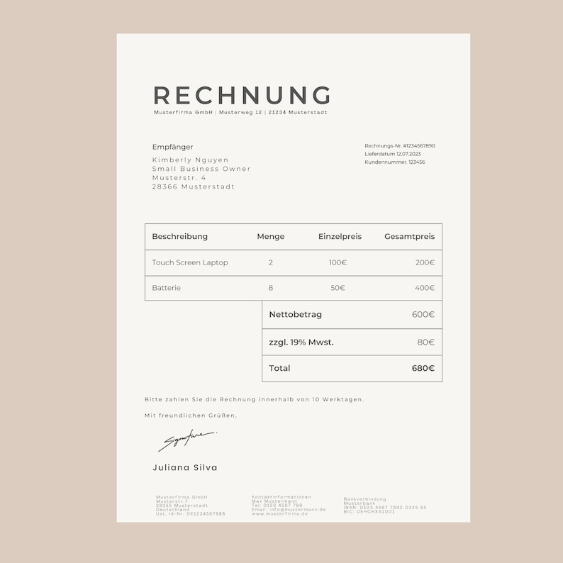 Rechnung Invoice Template German | Invoice Template Canva | Personalized Invoice ...