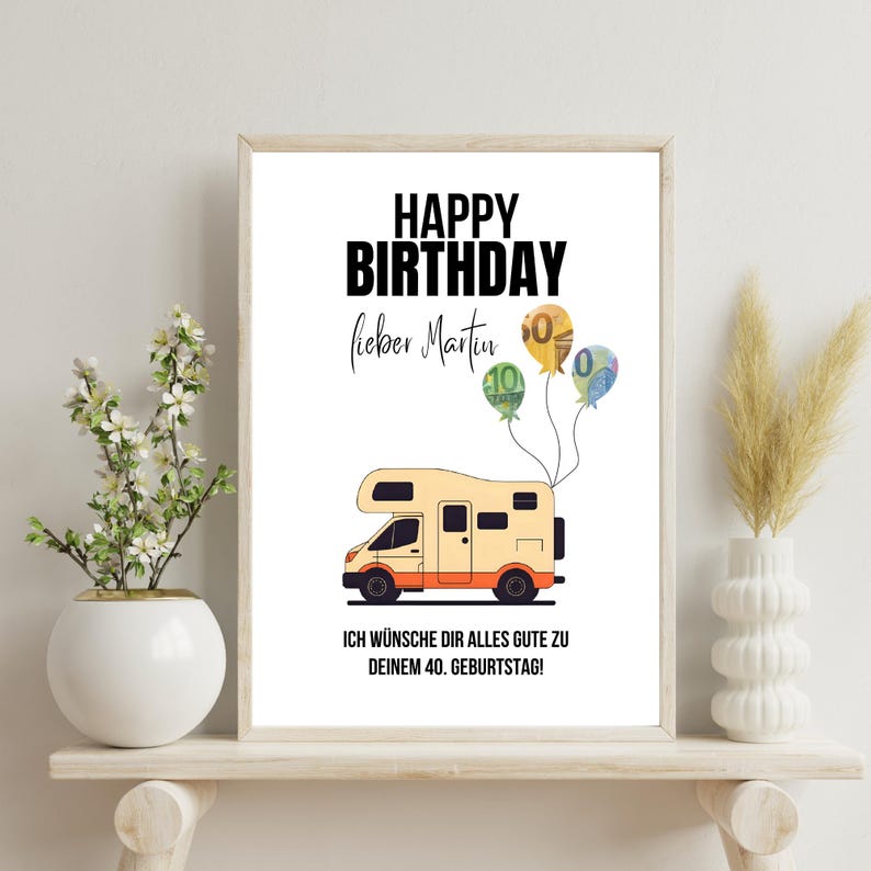 Printable Cash Gift for a Motorhome | Personalized Birthday Cash Gift ...