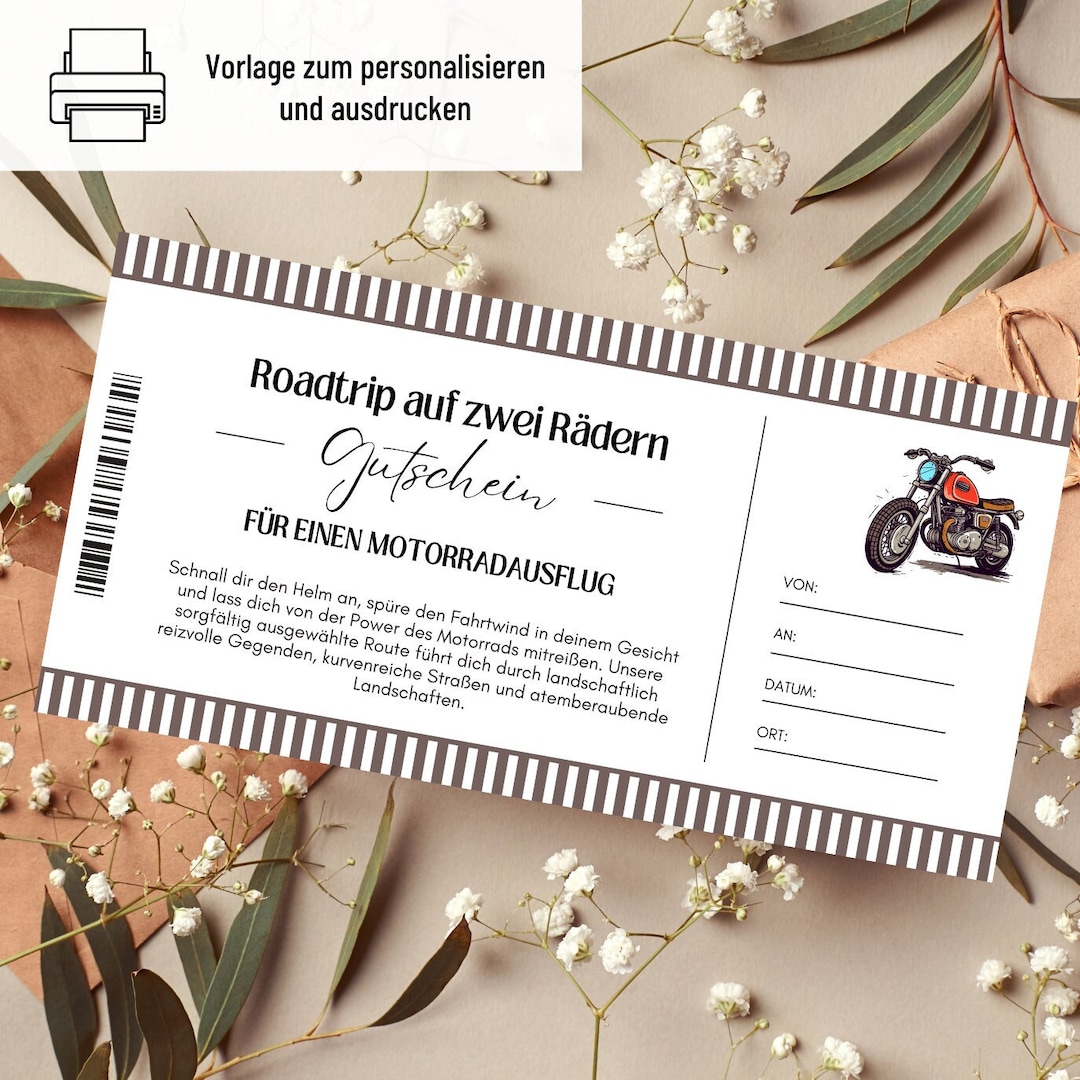 Gutschein Motorrad Vorlage Gutschein Motorradausflug zum - Etsy Österreich