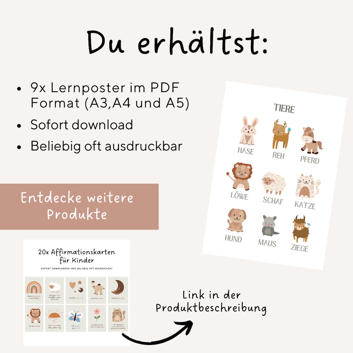 Lernposter Set für Kinder | Lernposter Kinderzimmer zum ausdrucken | 9x
