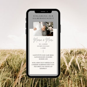 Digitale Einladung Silberhochzeit | Einladungskarte mit Foto Silberne Hochzeit | 25. Hochzeitstag | Silberhochzeit Whatsapp Einladung