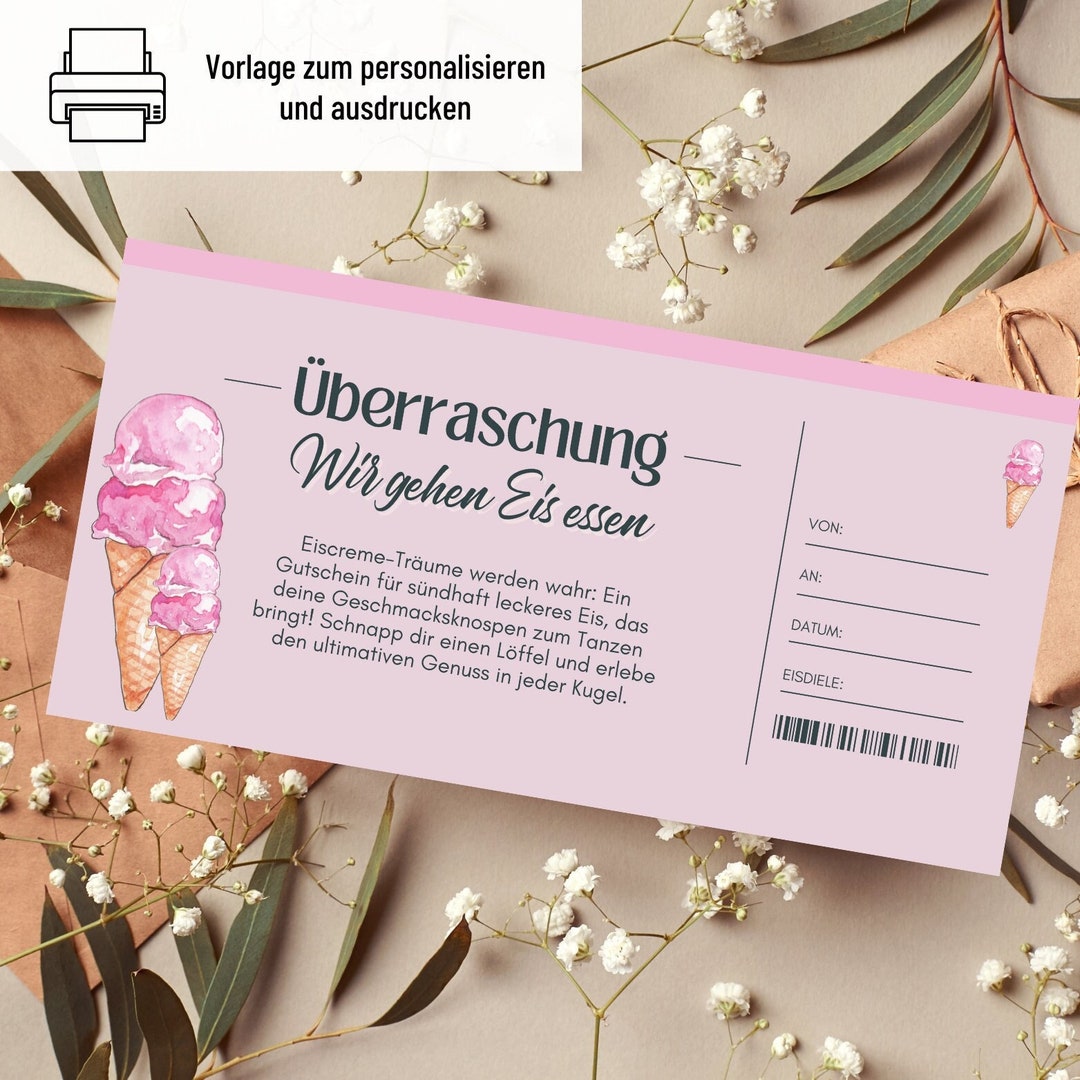 Eat Voucher Ice Cream Template Voucher to Print Gift Idea Voucher for