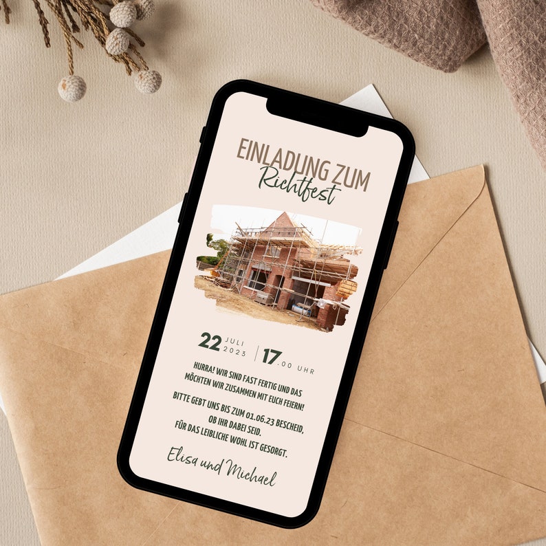 Digitale Einladung Richtfest Ecard Richtfest zum personalisieren mit Bild Einladungskarte 