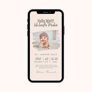 Anuncio de nacimiento digital con foto | Tarjeta electrónica de anuncio de nacimiento personalizada | Anuncio de bebé | tarjeta de nacimiento whatsapp