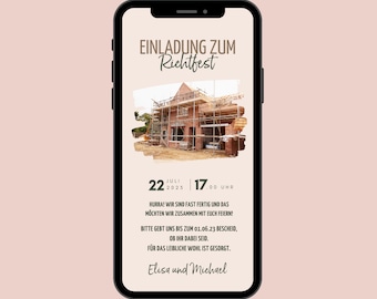 Digital invitation topping out | Ecard topping out to personalize with image | Invitation card house building to send via Whatsapp