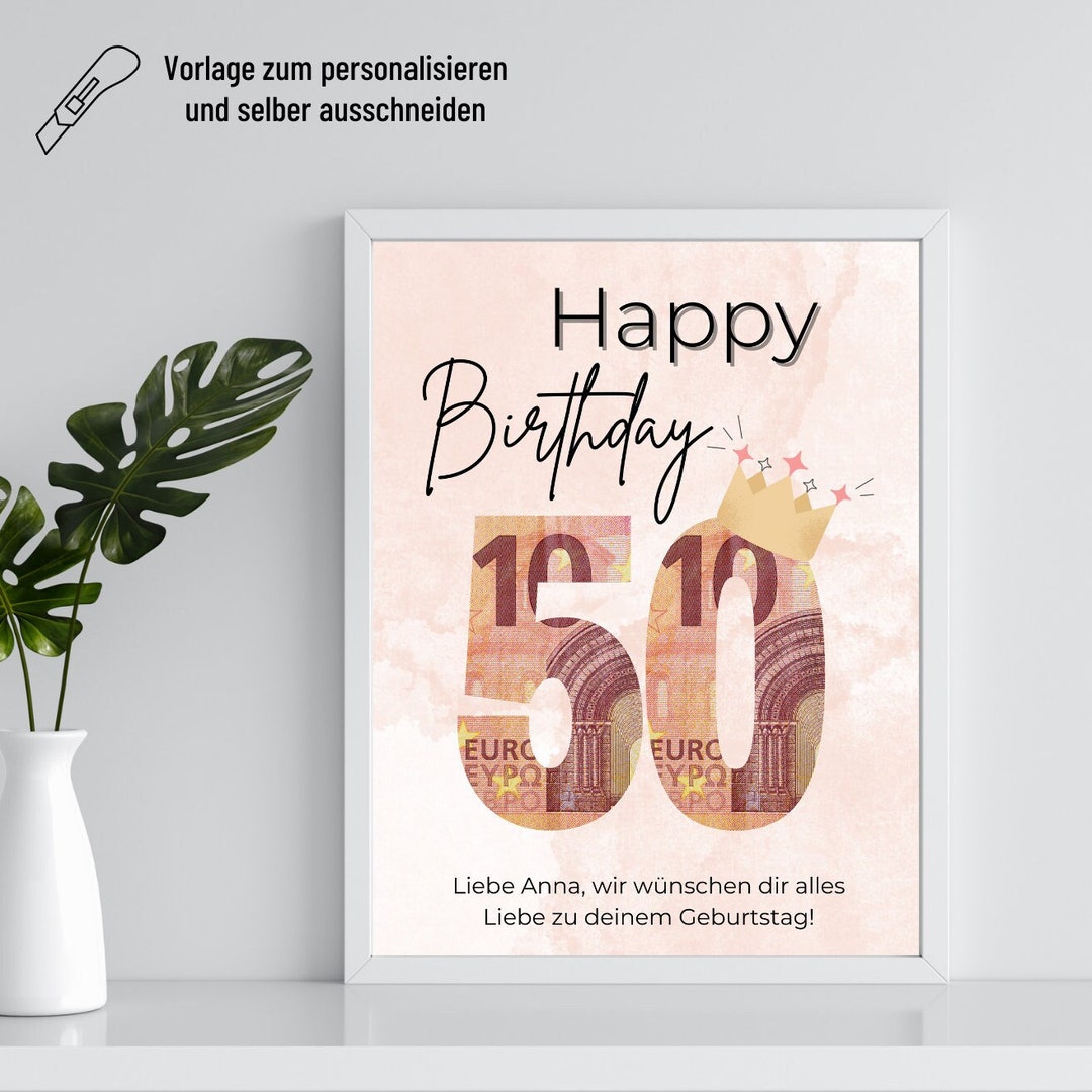 Geldgeschenk 50. Geburtstag Geburtstag Vorlage zum ausdrucken