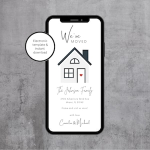 Elektronische aankondigingssjabloon verplaatsen | Nieuw adres digitale sjabloon | Nieuw huis uitnodigen bewerkbaar tekstbericht