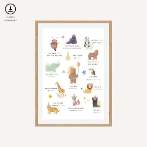 Cartel de afirmación infantil | Aprendiendo afirmaciones en carteles para imprimir | Decoración de pared de animales para habitación infantil | Regalo niños | Cartel de aliento