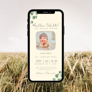 Anuncio de nacimiento digital con foto | Tarjeta electrónica de anuncio de nacimiento personalizada | Anuncio de bebé | Tarjeta de nacimiento para enviar