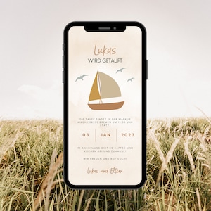 Digital invitation baptism | Ecard baptism with boat | Baptism card personalized | Electronic invitation for baptism and confirmation to be sent