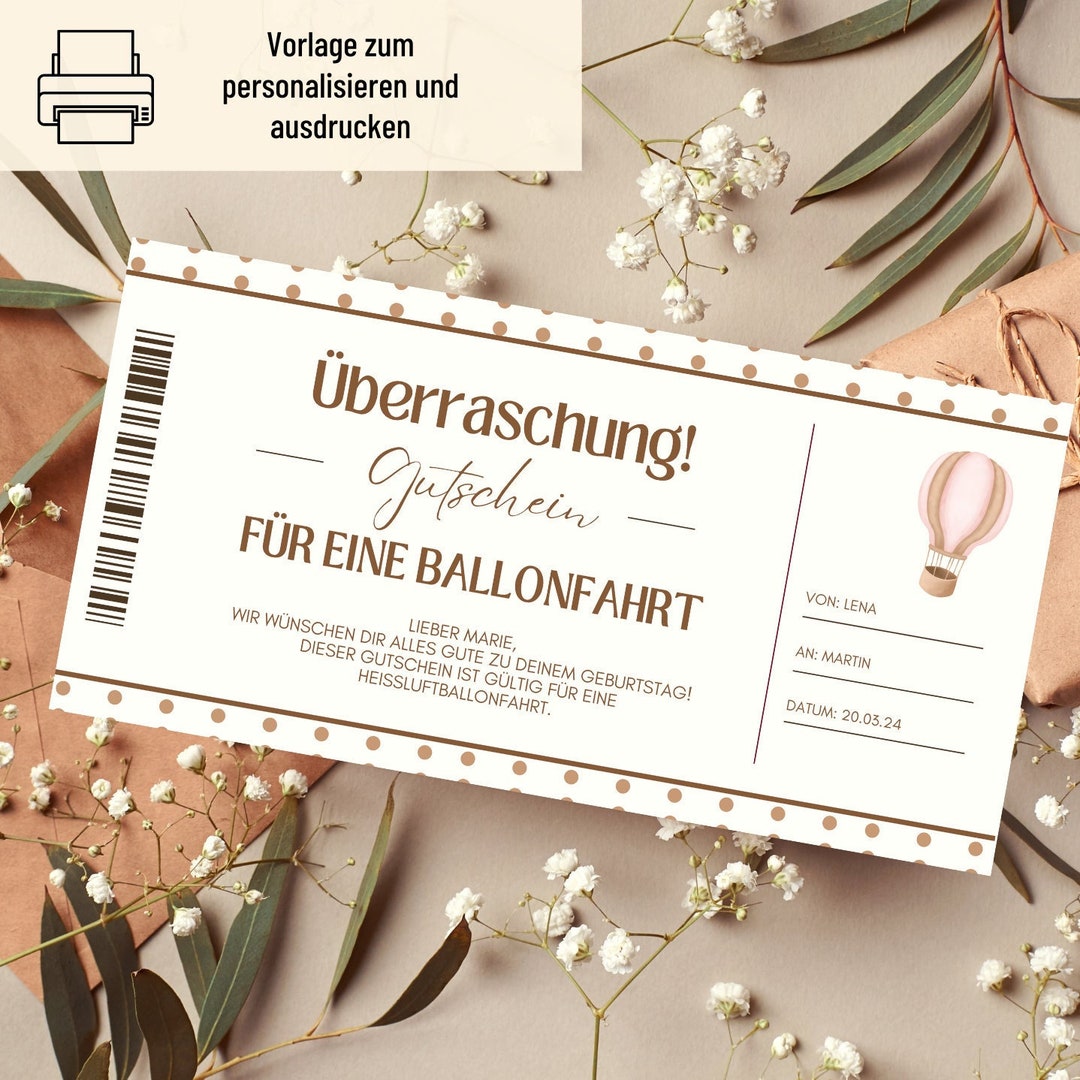 Gutschein Ballonfahrt Vorlage Gutschein Ausflug zum Ausdrucken