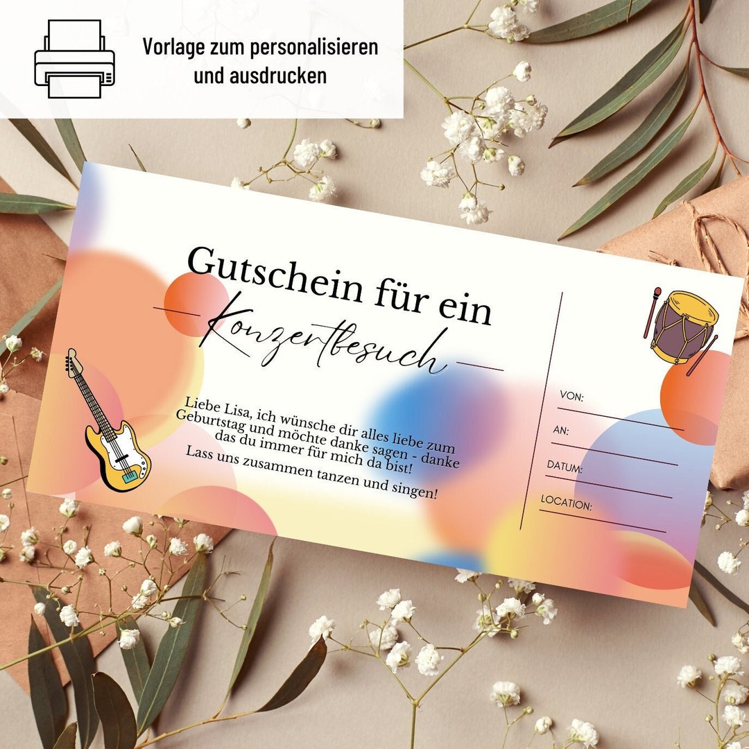 Gutschein Konzert Vorlage Gutschein Konzertbesuch zum Ausdrucken