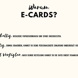May include: A white background with black text that reads "Why E-Cards?" and lists three reasons: "Sustainable", "Affordable", and "Instantly Available". The text is surrounded by green palm leaves.