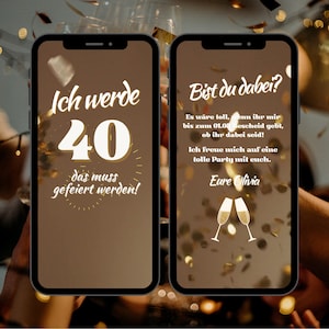 Animierte Digitale Einladung Geburtstag | Einladung Geburtstagsparty 30. 40. 50., Ecard Geburtstagseinladung Sekt zum versenden per Whatsapp