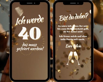 Animated Birthday Digital Invitation | Invitation birthday party 30th 40th 50th, Ecard birthday invitation sparkling wine to send via Whatsapp