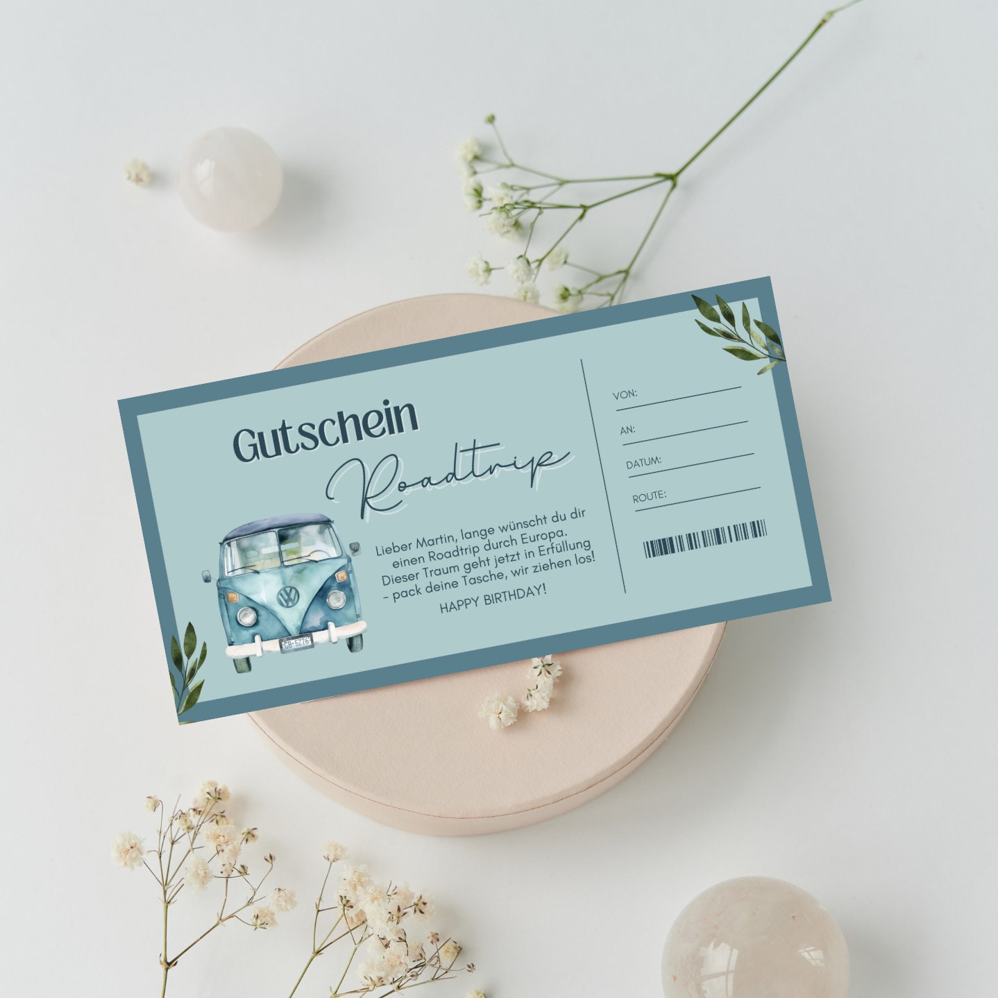 Gutschein Roadtrip Vorlage, Gutschein für einen Ausflug zum Ausdrucken