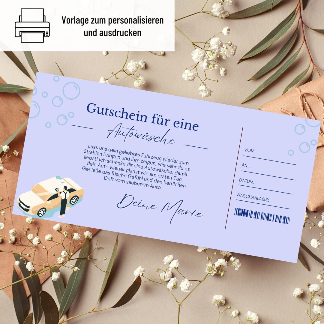 Voucher Car Wash Template | Printable Car Wash Voucher | Gift Idea ...
