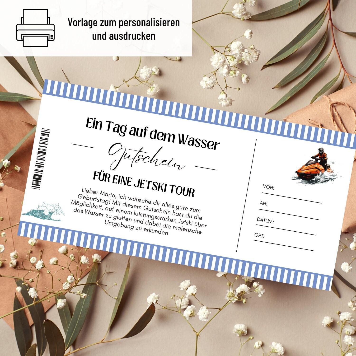 Voucher jet ski template | Voucher jet ski tour to print | Voucher Excursion | birthday gift | Voucher gift