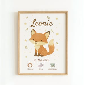 Personalized fox birth poster | Birth chart | Birth date poster | Birth announcement gift | Birth gift