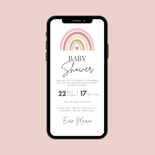 Digitale Baby Shower Einladung | Ecard Baby Party Regenbogen Einladung | Babyparty Einladungskarte personalisiert zum versenden