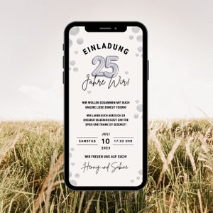 Digitale Einladung Silberhochzeit | Einladungskarte Silberne Hochzeit | Ecard 25. Hochzeitstag | Silberhochzeit Whatsapp Einladung