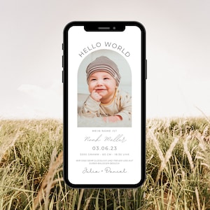 Anuncio de nacimiento digital con foto | Tarjeta electrónica de anuncio de nacimiento personalizada | Anuncio de bebé | Anuncio de nacimiento por whatsapp para enviar