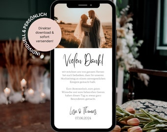 Dankeskarte Hochzeit digital | Danksagung Hochzeit zum personalisieren | Personalisiert mit Foto | Ecard Dankeskarte Hochzeit Whatsapp