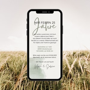 Digitale Einladung Silberhochzeit | Einladungskarte Silberne Hochzeit | 25. Hochzeitstag | Silberhochzeit Whatsapp Einladung