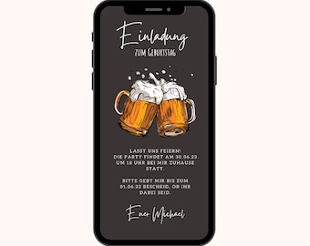 Ecard Digitale Einladung Bier Geburtstag | Einladung Geburtstagsparty 30. 40. 50. | Ecard Geburtstagseinladung zum versenden per Whatsapp