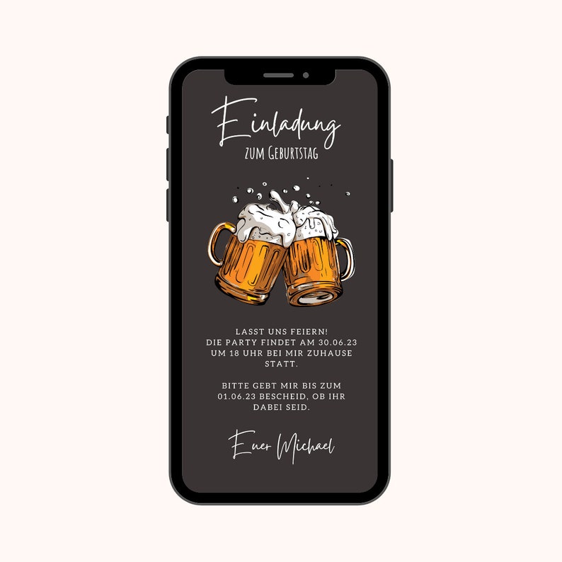 Ecard Digitale Einladung Bier Geburtstag Einladung Geburtstagsparty 30. 40. 50. Ecard Geburtstagseinladung zum versenden per Whatsapp zdjęcie 1