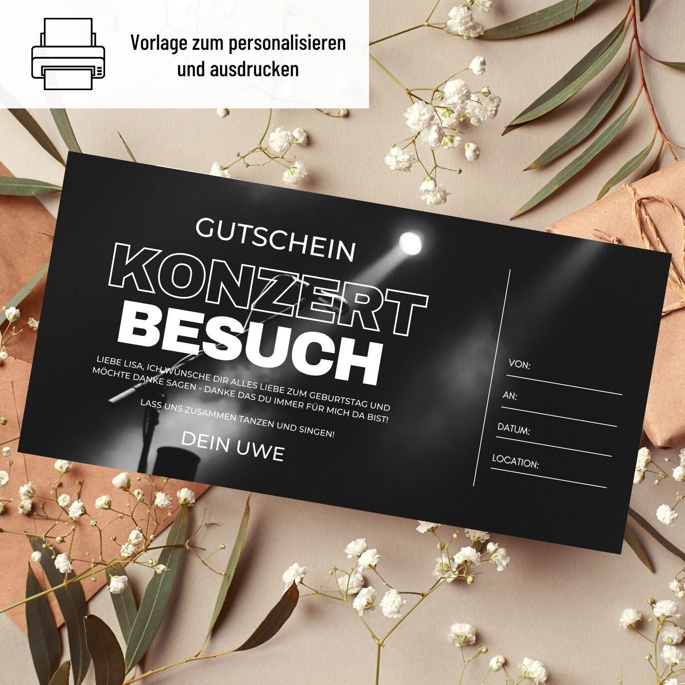 Gutschein Konzertbesuch Vorlage Gutschein Konzert zum Ausdrucken