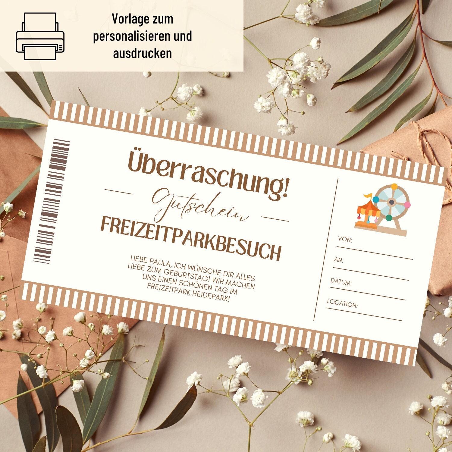 Gutschein für Freizeitpark Vorlage Gutschein Ausflug zum Ausdrucken