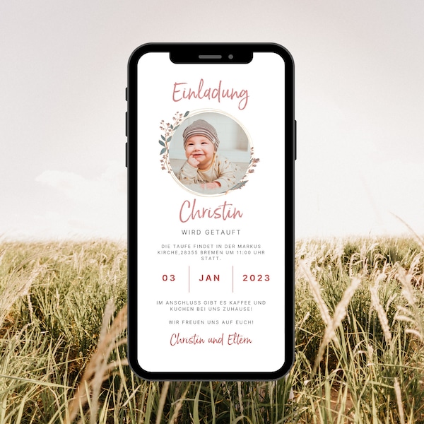 Digitale Einladung Taufe | Ecard Taufe | Taufkarte personalisiert mit Bild | Elektronische Einladung Taufe und Firmung zum versenden