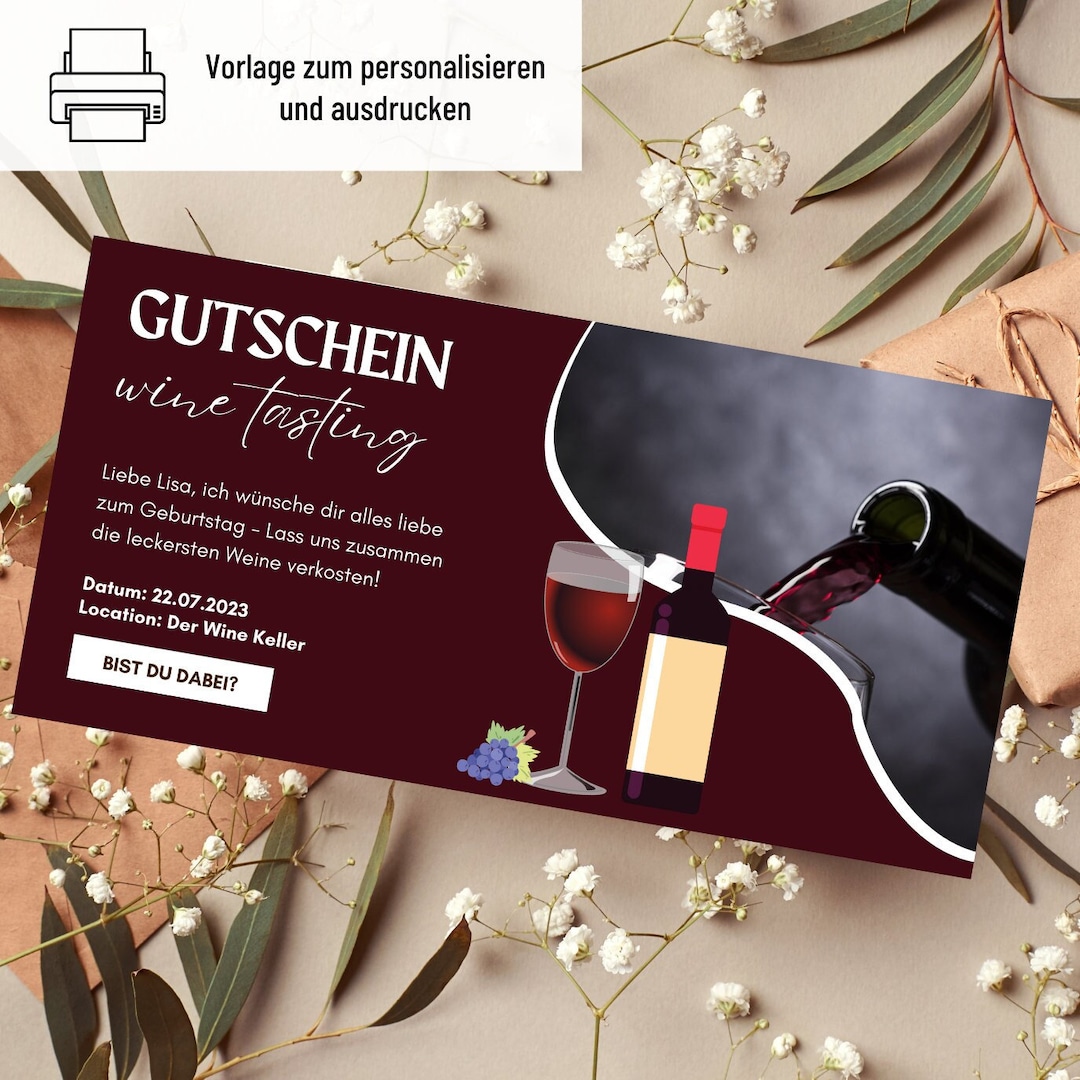 Voucher Wine Template Printable Wine Tasting Voucher Gift Idea Voucher