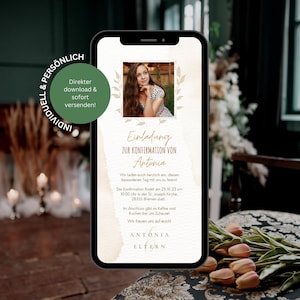 Digitale Einladung Konfirmation mit Foto | Einladungskarte Kommunion | Personalisierte Einladung Konfirmation