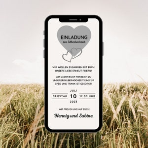 Digitale Einladung Silberhochzeit | Einladungskarte Silberne Hochzeit | Ecard 25. Hochzeitstag | Silberhochzeit Herz Whatsapp Einladung