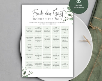 Wedding Bingo | Wedding game for guests | Wedding game “Find the guest” to print out | Game for wedding | Bingo wedding German