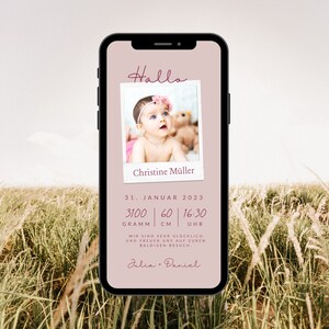 Anuncio de nacimiento digital con foto | Tarjeta electrónica de anuncio de nacimiento personalizada | Anuncio de bebé | Tarjeta de nacimiento para niñas para enviar.