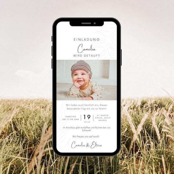 Digitale Einladung Taufe | Ecard Taufe | Taufkarte personalisiert mit Foto | Elektronische Einladung Taufe und Firmung zum versenden